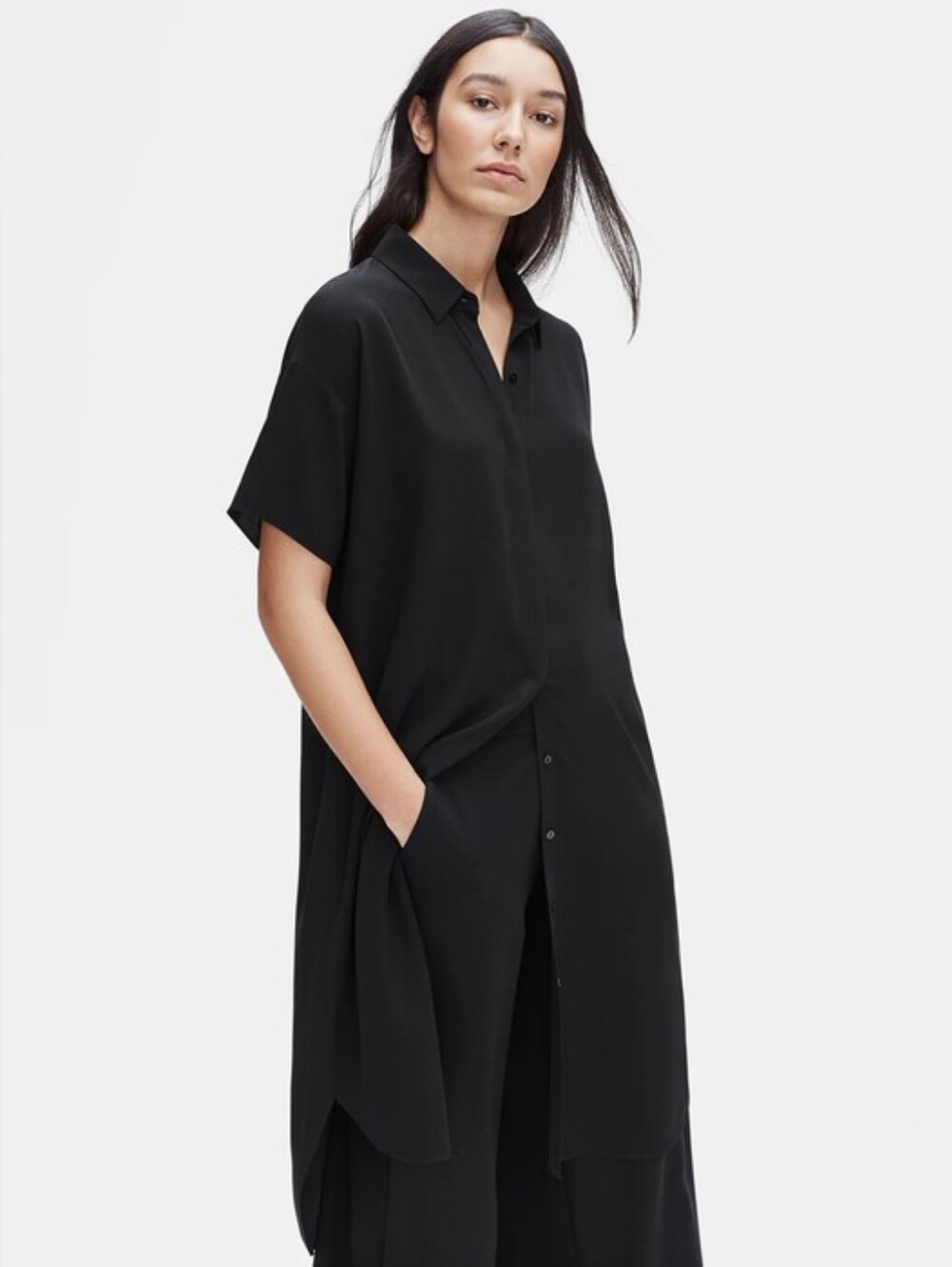 Eileen Fisher Georgette Silk Crepe Shirt Dress